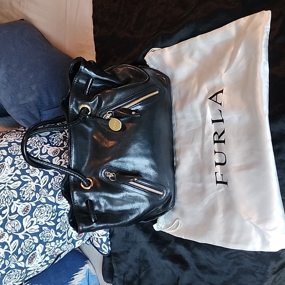 Furla Black Leather with Gold Hardware Handbag